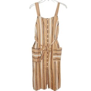 Lost + Wander Sun Dress XS Peach Stripe Button Front Lined Linen Blend NWOT